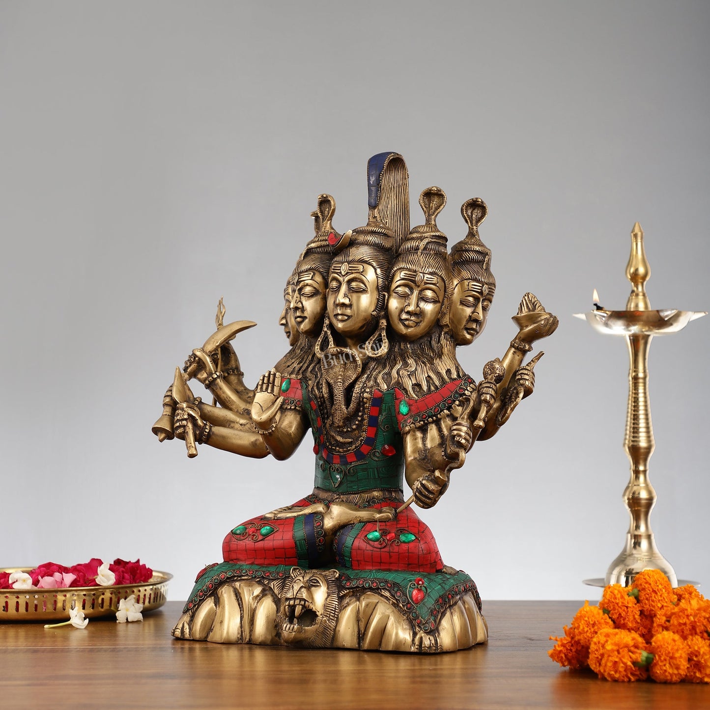 Panchamukhi shiva Brass Idol | 15" Height | Divine Manifestation - Budhshiv.com