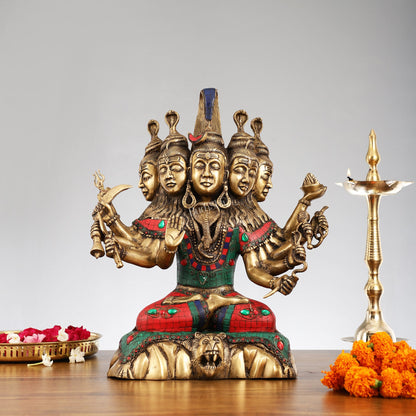 Panchamukhi shiva Brass Idol | 15" Height | Divine Manifestation - Budhshiv.com