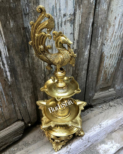 peacock brass lamp superfine 16 inch - Budhshiv.com