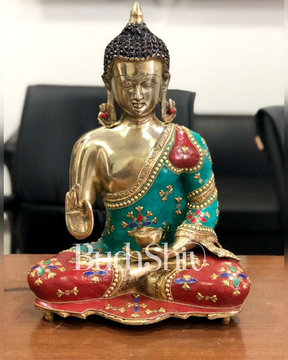 Positive Blessing Buddha Statue in Pure Brass with Abhaya Mudra 16 inch - Budhshiv.com