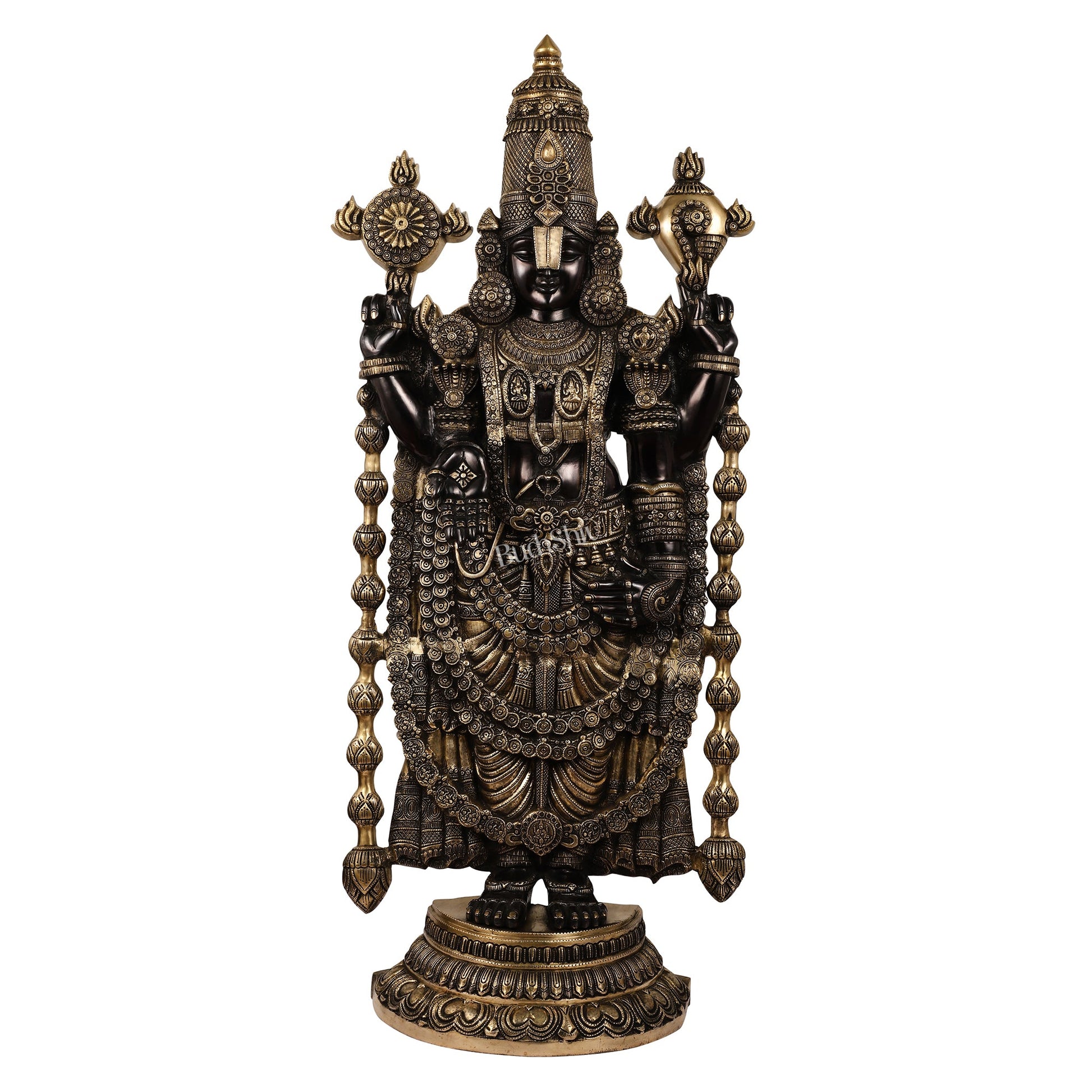 Pure Brass Black Tirupati Balaji Idol | Lord Venkateshwara | 48 inch - Budhshiv.com