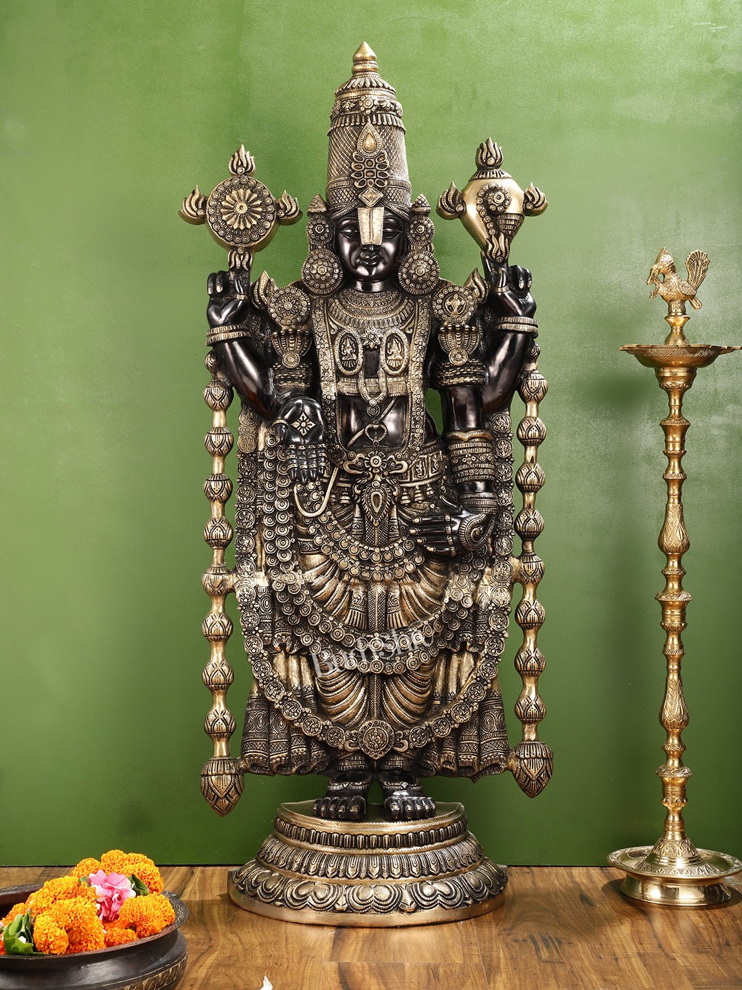 Pure Brass Black Tirupati Balaji Idol | Lord Venkateshwara | 48 inch - Budhshiv.com