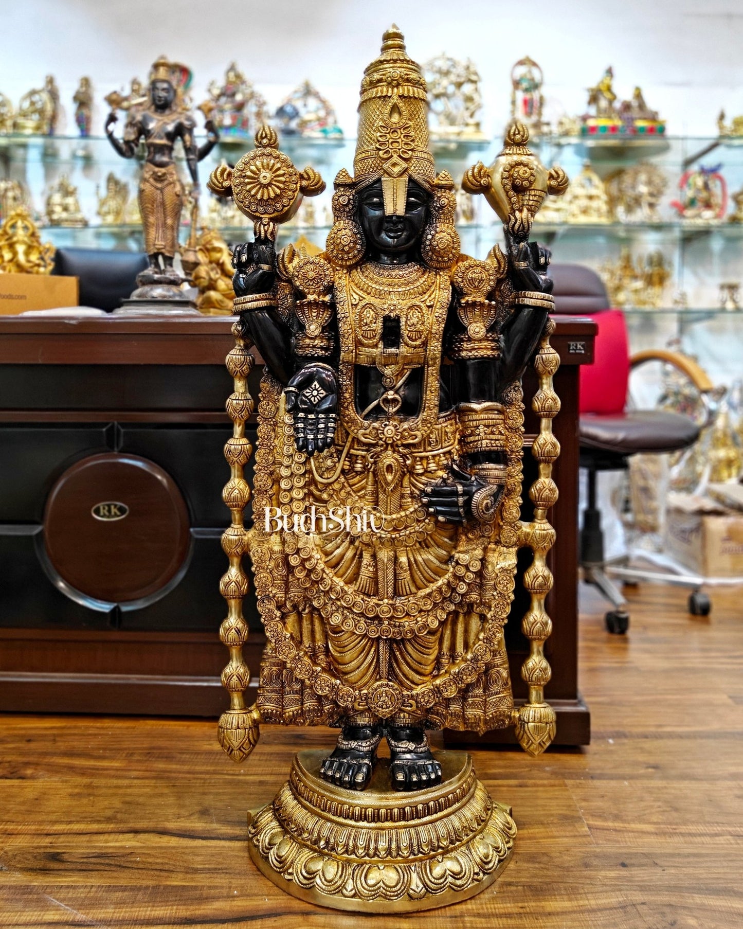 Pure Brass Black Tirupati Balaji Idol | Lord Venkateshwara | 48 inch - Budhshiv.com