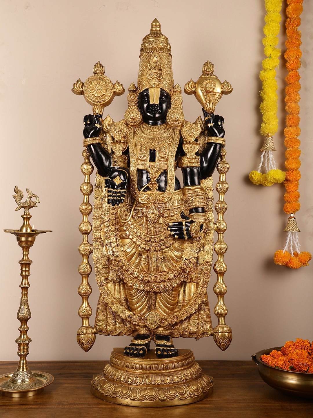 Pure Brass Black Tirupati Balaji Idol | Lord Venkateshwara | 48 inch - Budhshiv.com