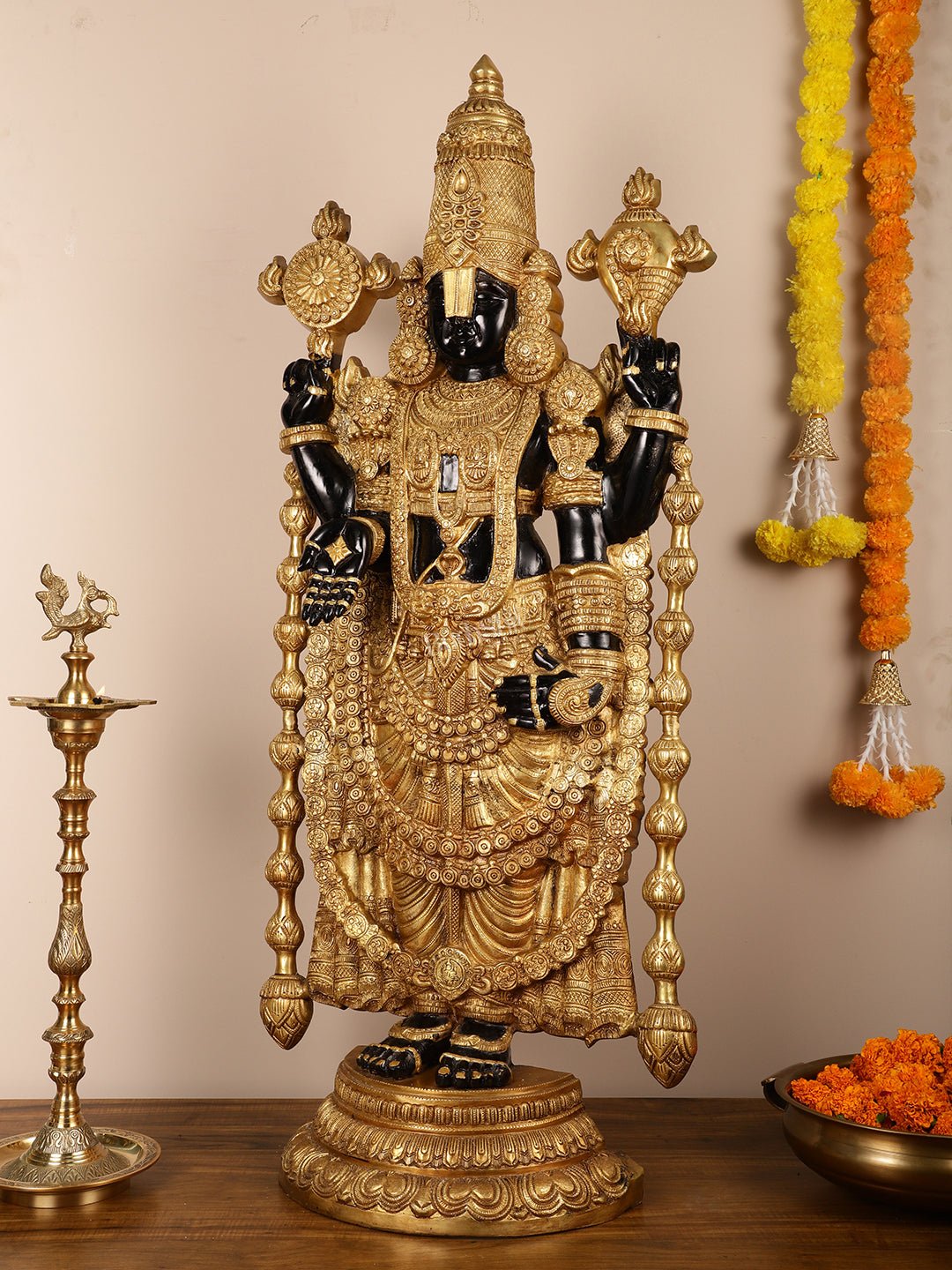 Pure Brass Black Tirupati Balaji Idol | Lord Venkateshwara | 48 inch - Budhshiv.com