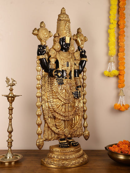 Pure Brass Black Tirupati Balaji Idol | Lord Venkateshwara | 48 inch - Budhshiv.com