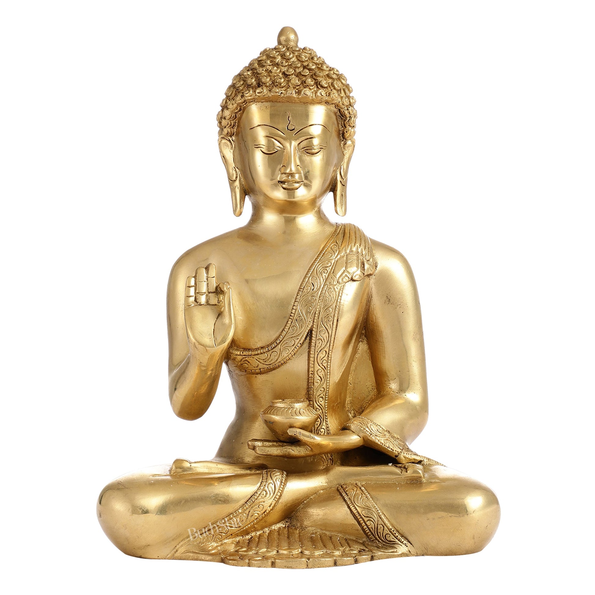 Pure Brass Blessing Buddha Statue | Handcrafted Fine Brass Sculpture 12 inch - Budhshiv.com