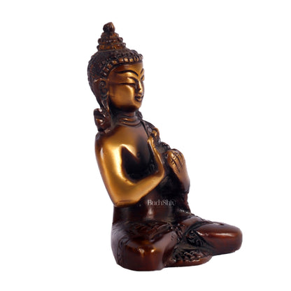 Pure Brass Buddha Miniature Set | 6 Mudras | Brown Gold | Height 3 inches - Budhshiv.com