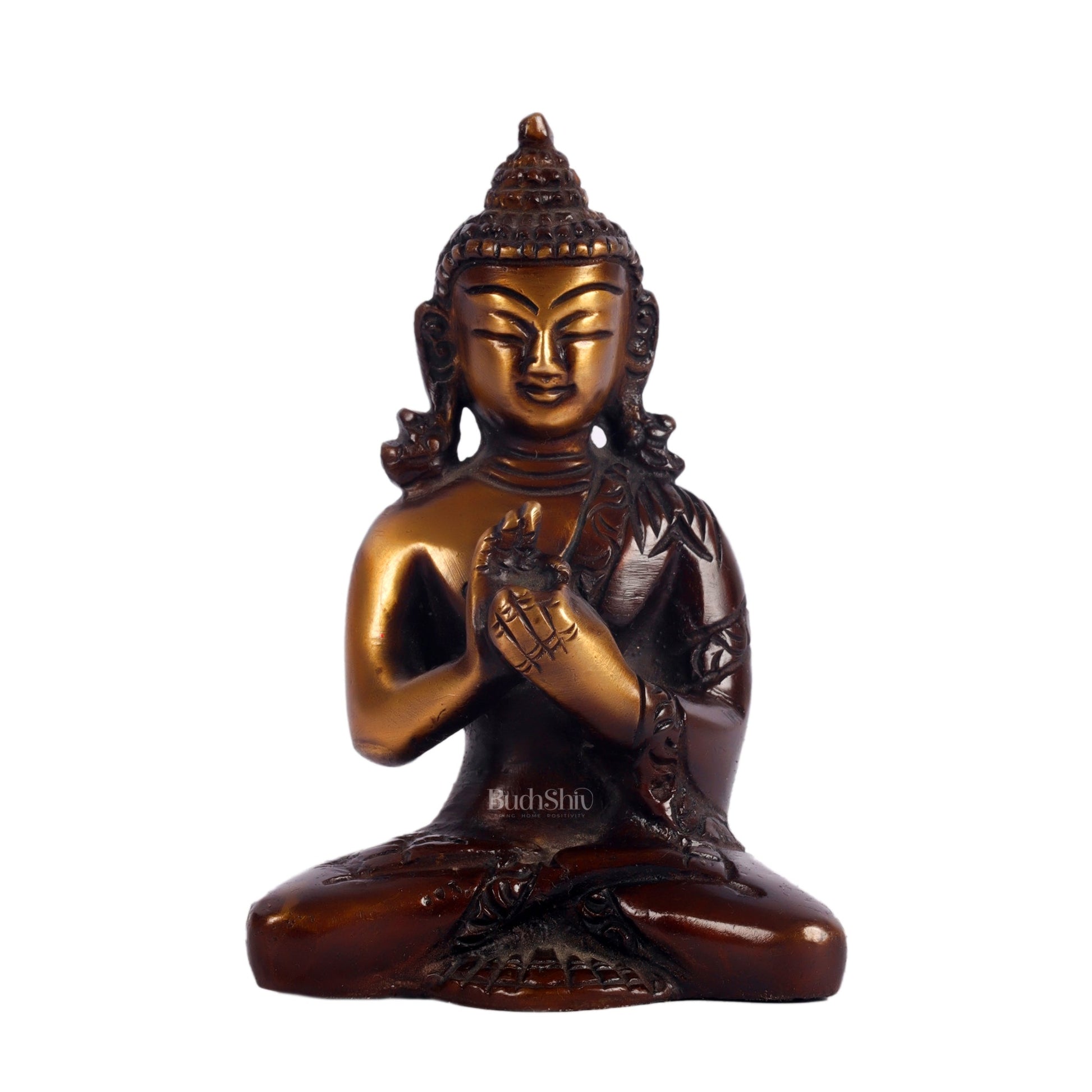 Pure Brass Buddha Miniature Set | 6 Mudras | Brown Gold | Height 3 inches - Budhshiv.com