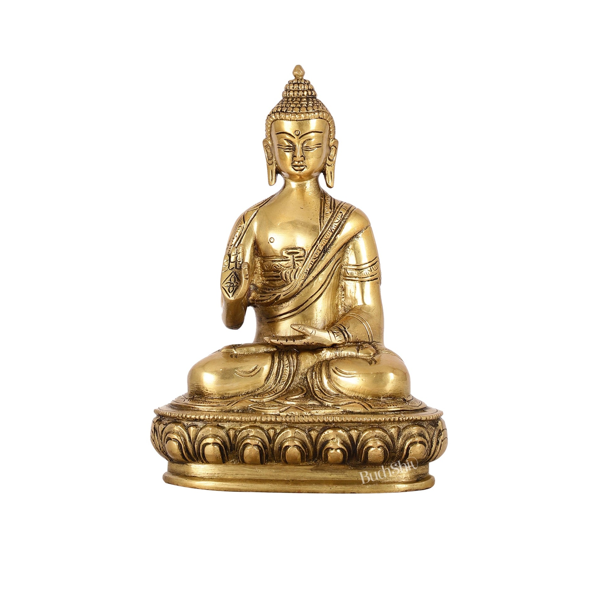 Pure Brass Buddha Statue | Abhaya Mudra | 7.5" Antique - Budhshiv.com