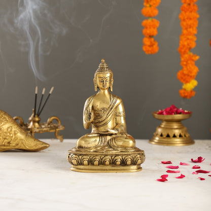 Pure Brass Buddha Statue | Abhaya Mudra | 7.5" Antique - Budhshiv.com