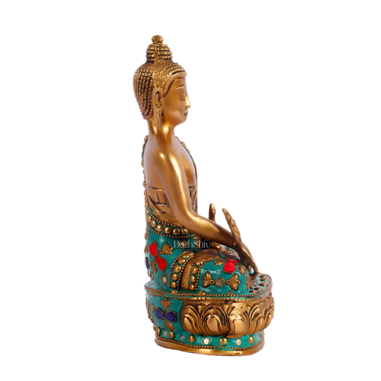 Pure Brass Buddha Statue - Varada Mudra with Medicine Bowl 8 inch - Budhshiv.com