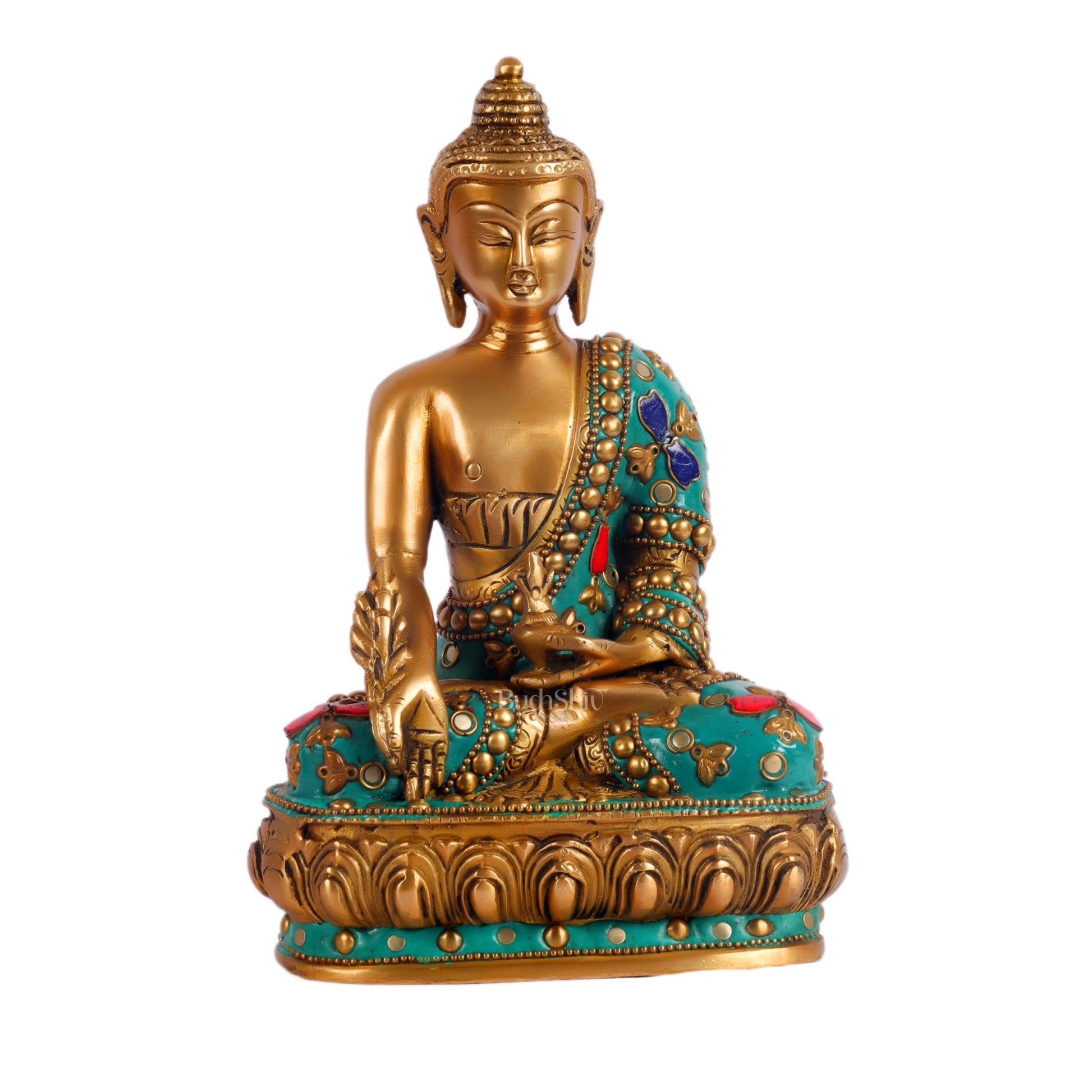 Pure Brass Buddha Statue - Varada Mudra with Medicine Bowl 8 inch - Budhshiv.com