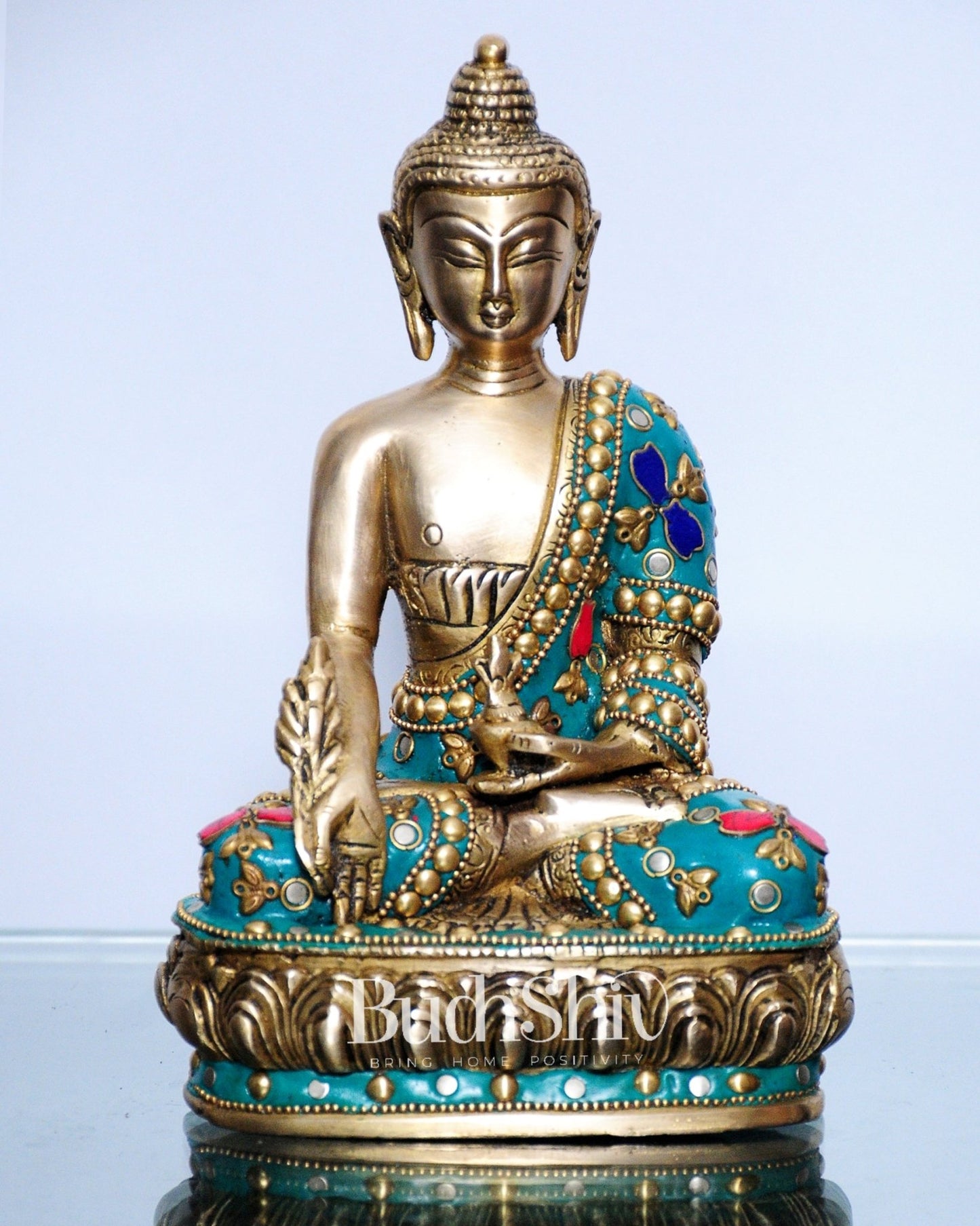 Pure Brass Buddha Statue | Varada Mudra with Medicine Bowl | 8" x 5" x 3.5 - Budhshiv.com