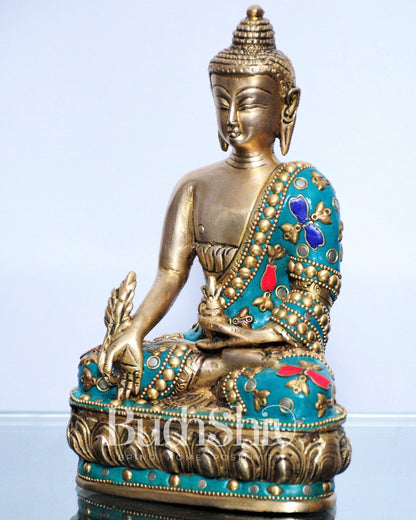 Pure Brass Buddha Statue | Varada Mudra with Medicine Bowl | 8" x 5" x 3.5 - Budhshiv.com