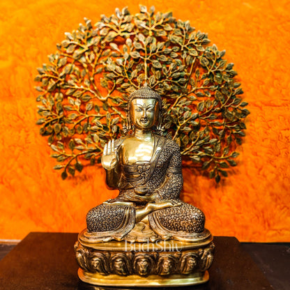 Pure Brass Buddha Statue with Kalpavriksha tree - 25.5 Inches - Budhshiv.com