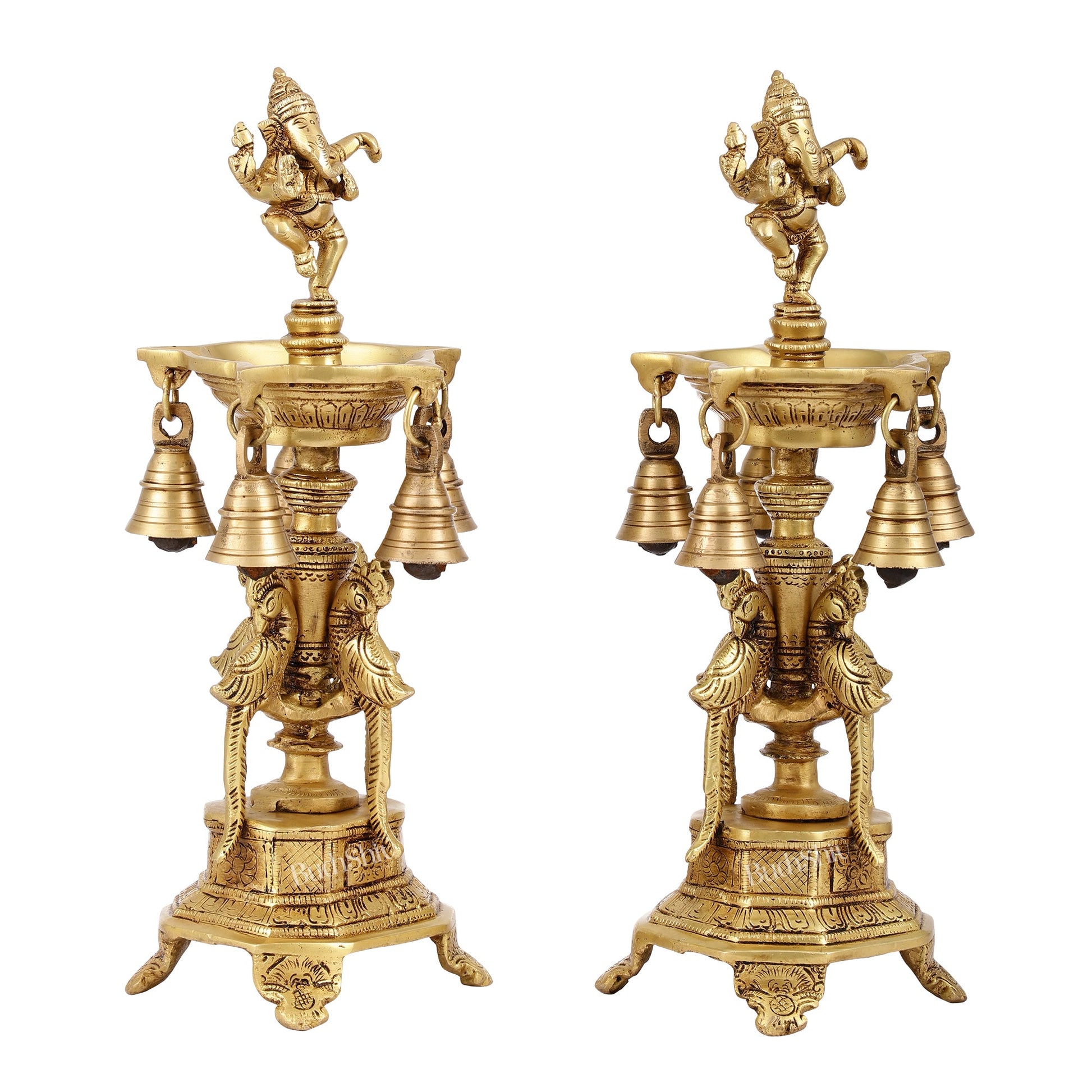 Pure Brass Dancing Ganesha Lamps with Peacocks Superfine Quality - Budhshiv.com