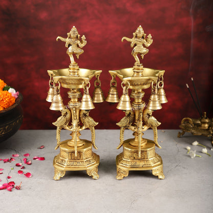 Pure Brass Dancing Ganesha Lamps with Peacocks Superfine Quality - Budhshiv.com