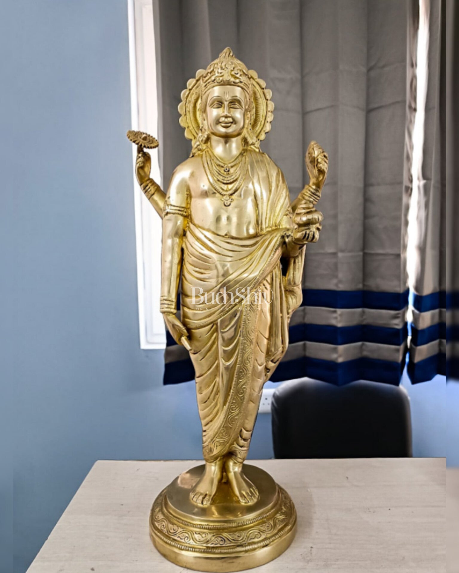 Pure Brass Dhanvantari Idol 18 inch - Budhshiv.com