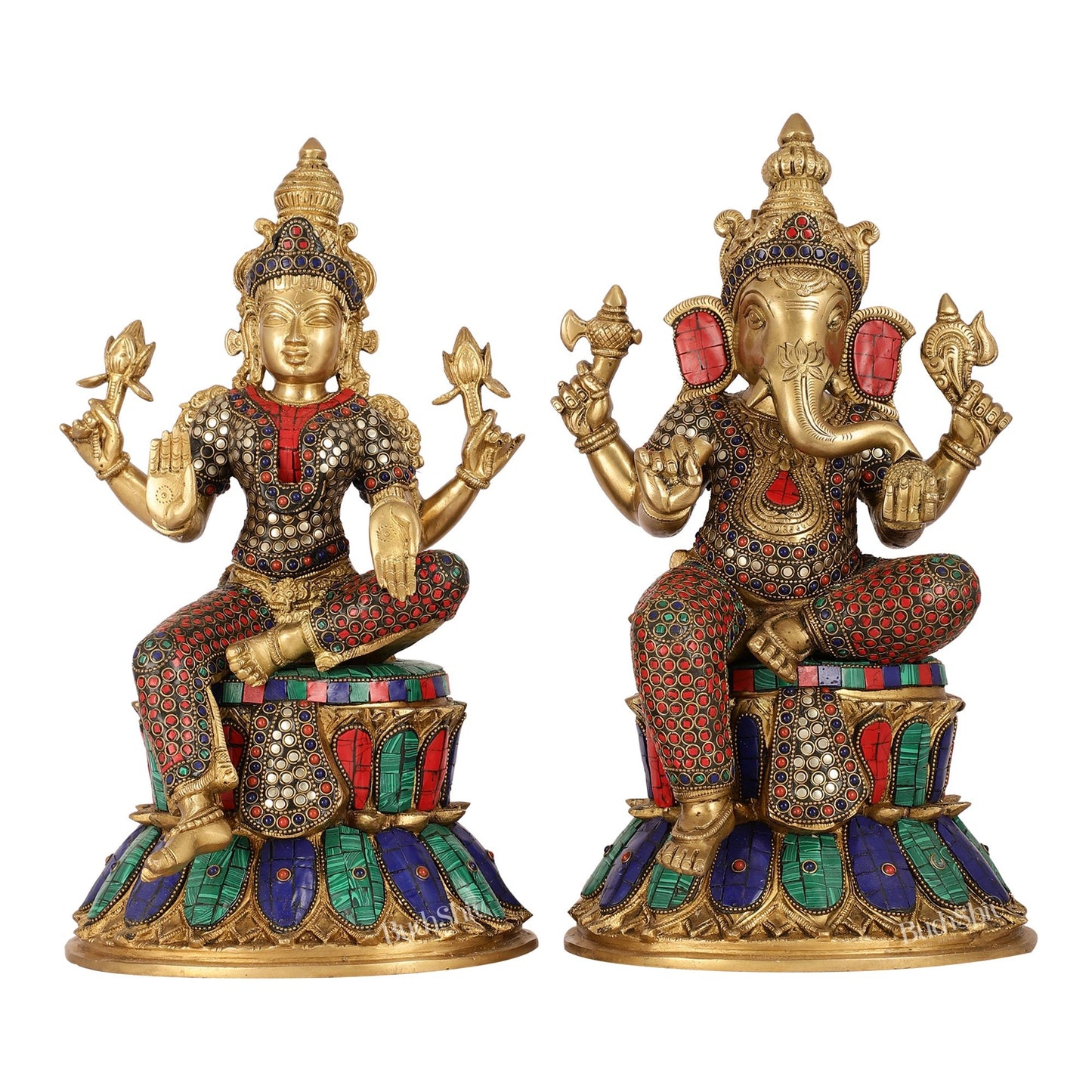 Pure Brass Ganesha and Lakshmi Idols 15 inch - Budhshiv.com