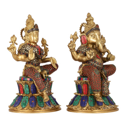 Pure Brass Ganesha and Lakshmi Idols 15 inch - Budhshiv.com