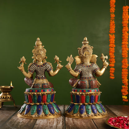 Pure Brass Ganesha and Lakshmi Idols 15 inch - Budhshiv.com