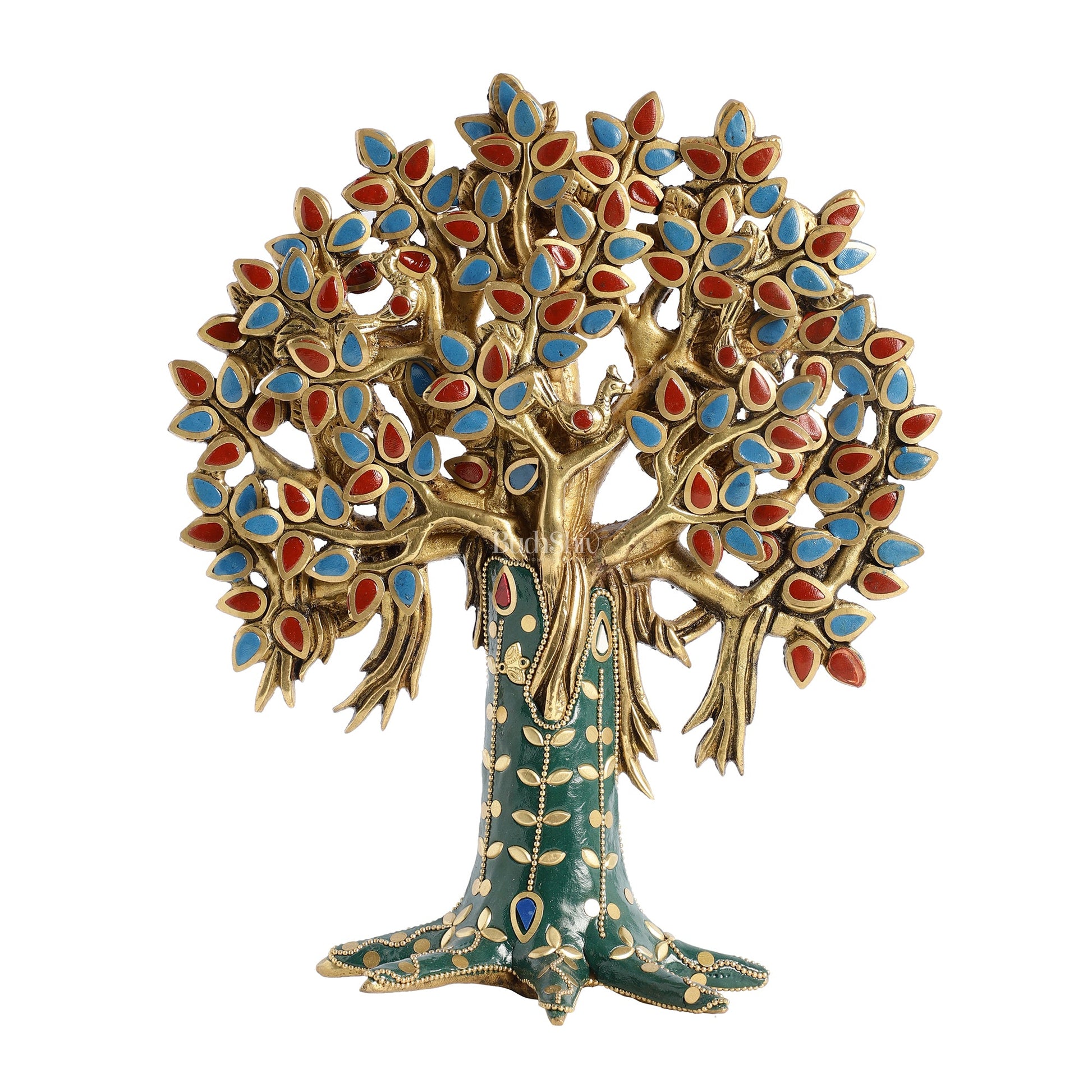 Pure Brass Handcrafted Kalpavriksha Tree - Table Standing - 11" with stonework - Budhshiv.com