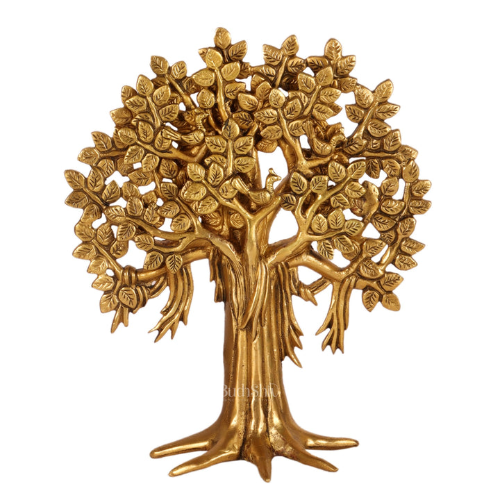 Pure Brass Handcrafted Kalpavriksha Tree - Table Standing - 11" - Budhshiv.com