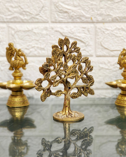 Pure Brass Handcrafted Kalpavriksha Tree - Table Standing 6" - Budhshiv.com