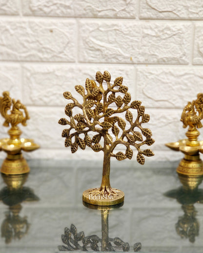 Pure Brass Handcrafted Kalpavriksha Tree - Table Standing 7" - Budhshiv.com