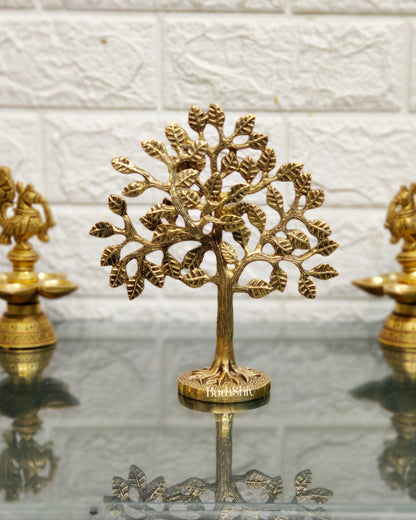 Pure Brass Handcrafted Kalpavriksha Tree - Table Standing 7" - Budhshiv.com