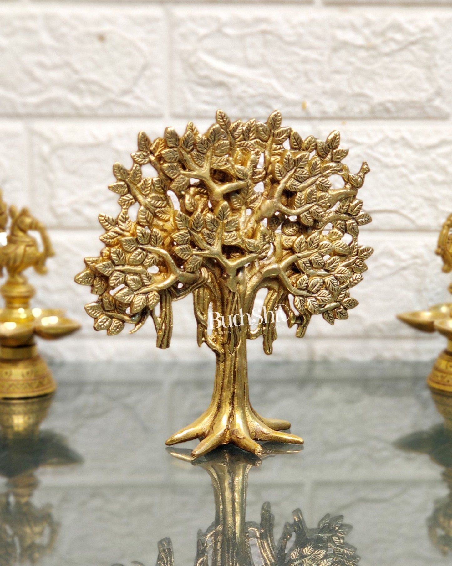 Pure Brass Handcrafted Kalpavriksha Tree - Table Standing 7" - Budhshiv.com