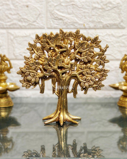 Pure Brass Handcrafted Kalpavriksha Tree - Table Standing 7" - Budhshiv.com