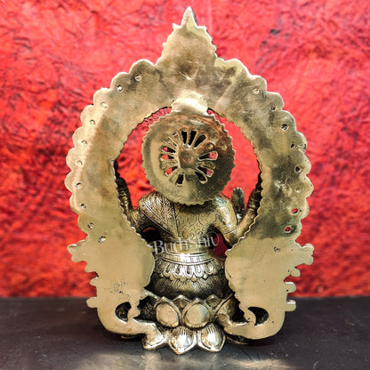 Pure Brass Handcrafted Lakshmi Idol on Lotus Base with Prabhavali Frame | 15.5" - Budhshiv.com