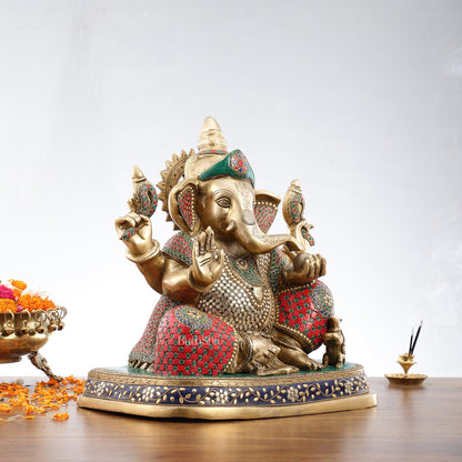 Pure Brass Handcrafted Lord Ganesha Statue - 16 inch - Budhshiv.com