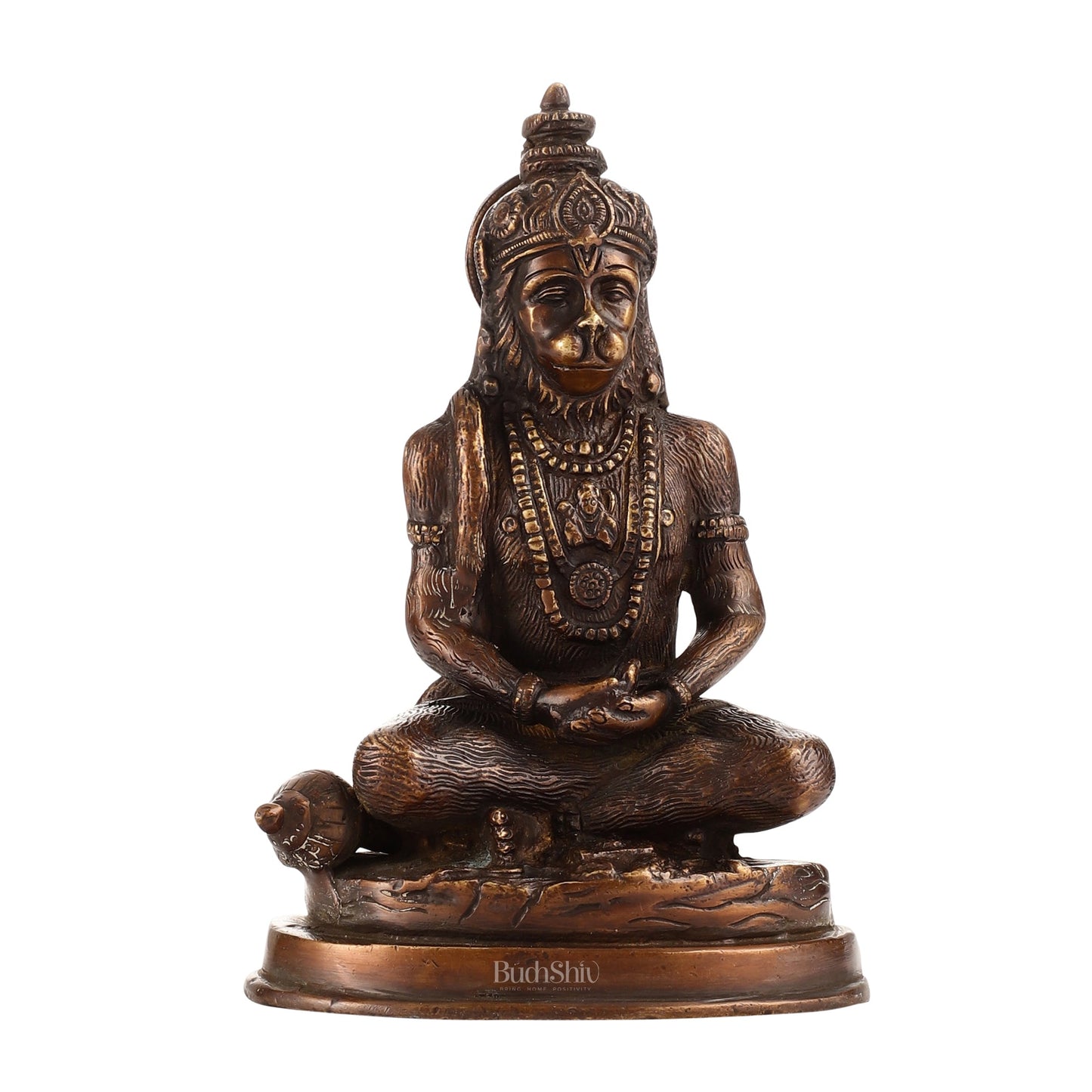 Pure Brass Hanuman Statue | Brown Finish 7 inch - Budhshiv.com