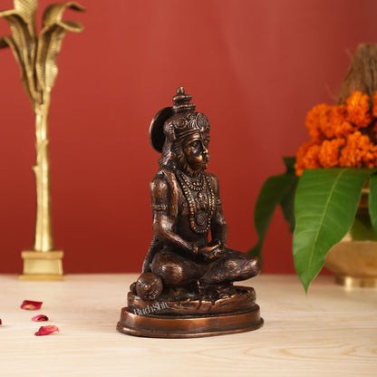 Pure Brass Hanuman Statue | Brown Finish 7 inch - Budhshiv.com