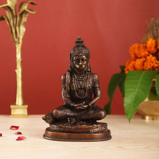 Pure Brass Hanuman Statue | Brown Finish 7 inch - Budhshiv.com
