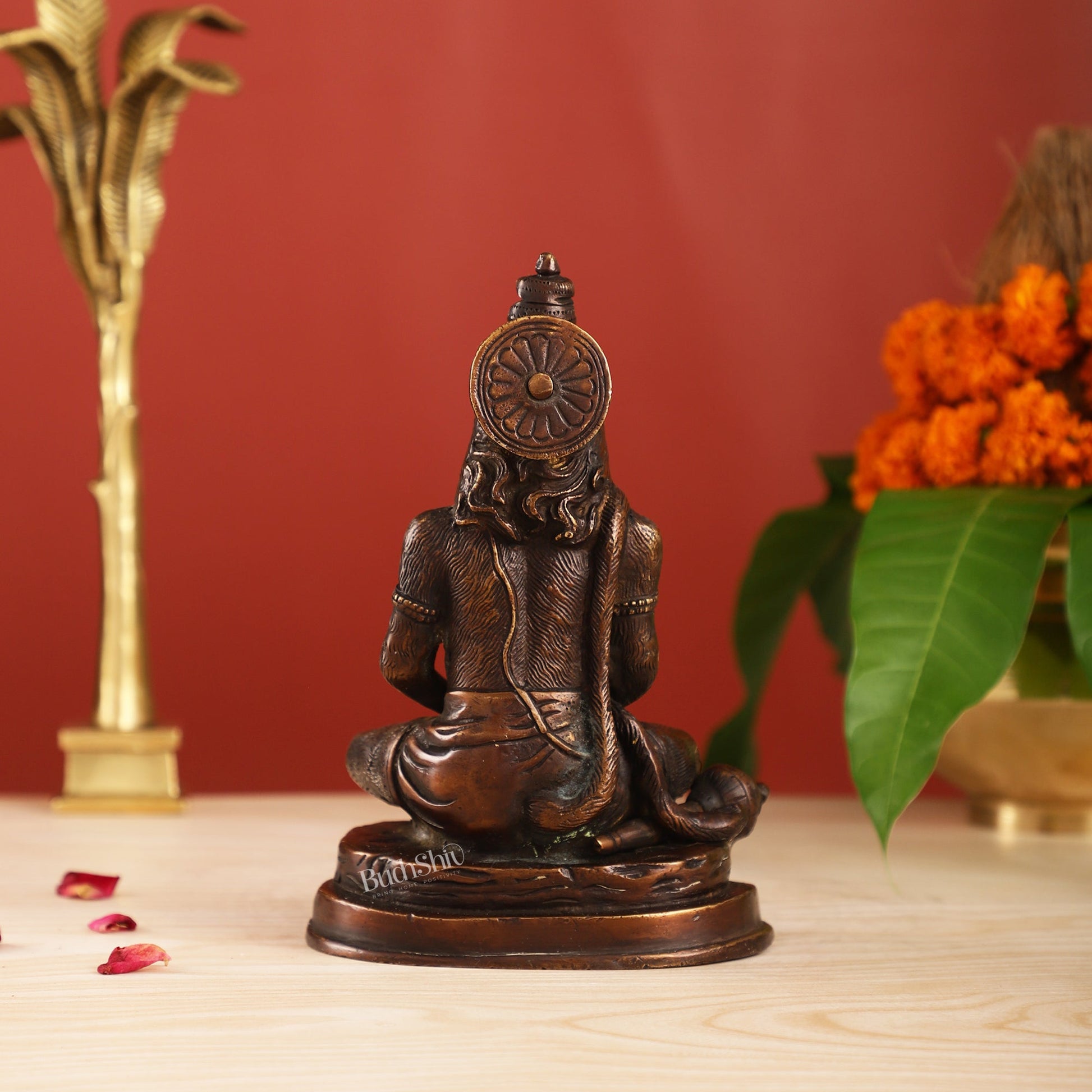 Pure Brass Hanuman Statue | Brown Finish 7 inch - Budhshiv.com