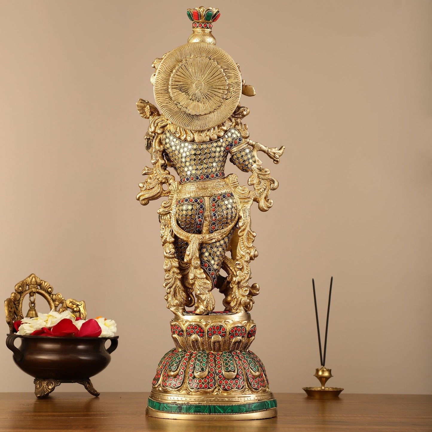 Pure Brass Krishna Statue - 21 inch - Budhshiv.com