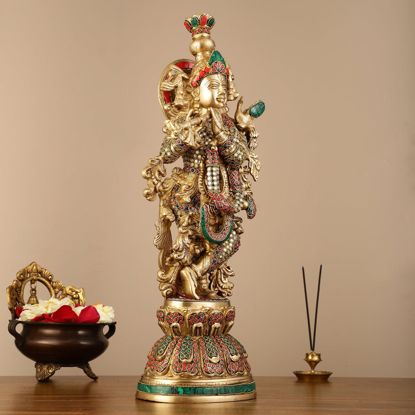 Pure Brass Krishna Statue - 21 inch - Budhshiv.com