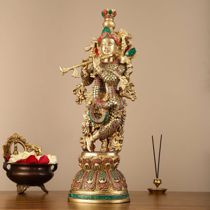 Pure Brass Krishna Statue - 21 inch - Budhshiv.com