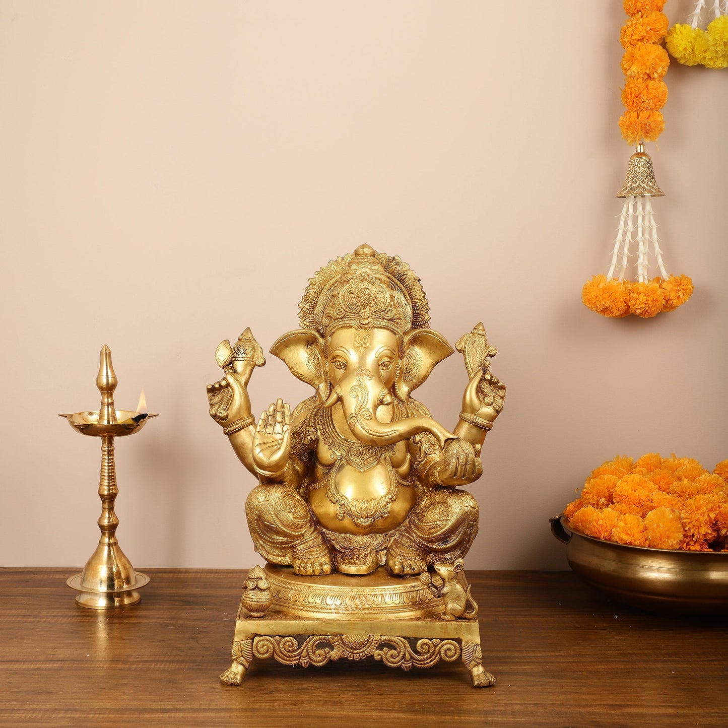 Pure Brass Lord Ganesha Idol - 18 inch - Budhshiv.com