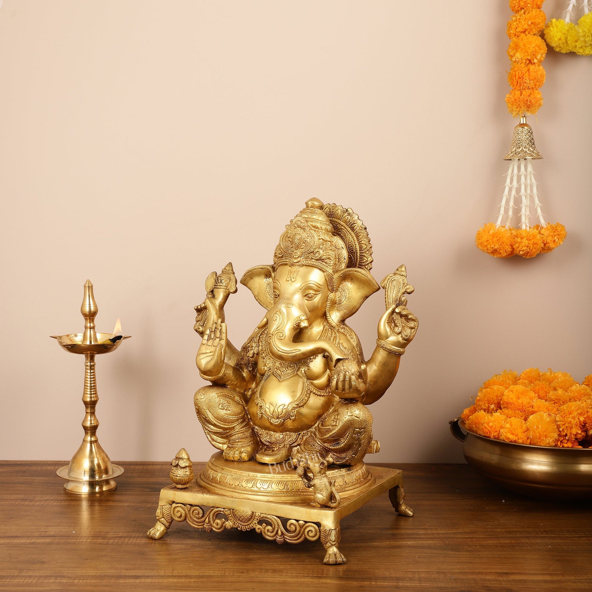 Pure Brass Lord Ganesha Idol - 18 inch - Budhshiv.com