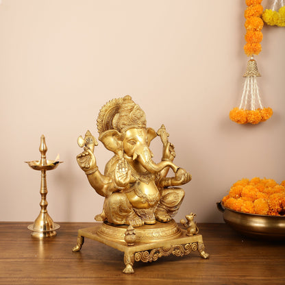 Pure Brass Lord Ganesha Idol - 18 inch - Budhshiv.com