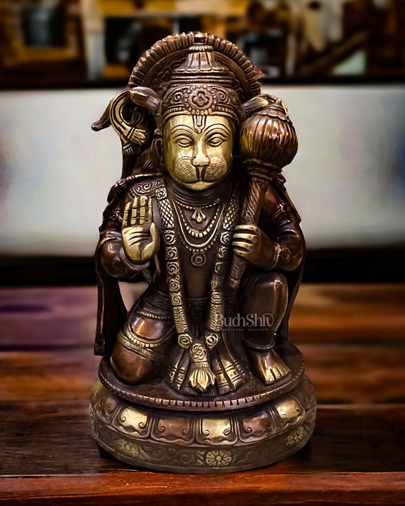Pure Brass Lord Hanuman Statue - 10.5 inch - Budhshiv.com