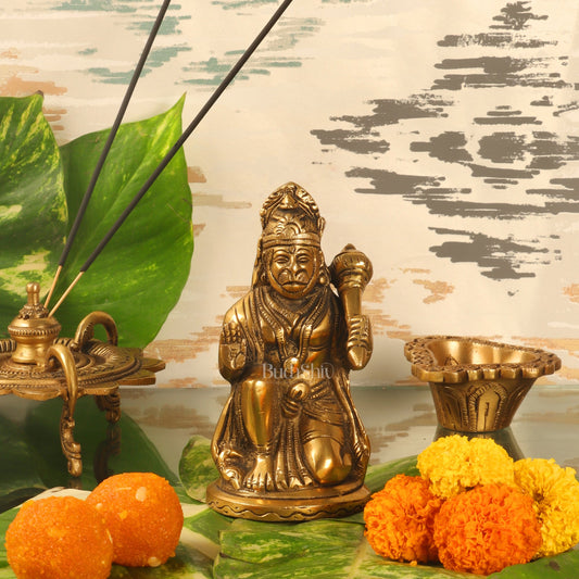 Pure Brass Lord Hanuman Statue | 5.75 inch Height - Budhshiv.com