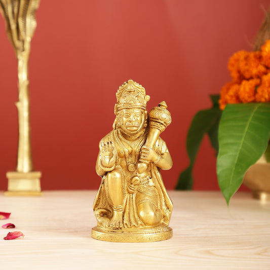 Pure Brass Lord Hanuman Statue | 5.75 inch - Budhshiv.com