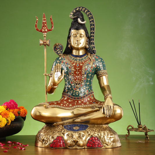 Pure Brass Lord Shiva Statue | Handcrafted | 22.5" Height - Budhshiv.com