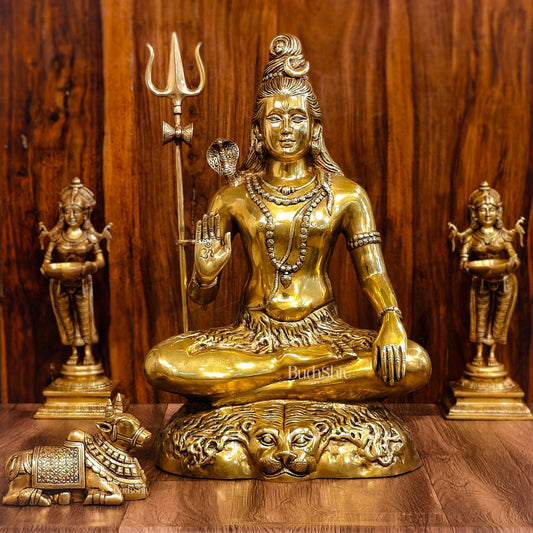 Pure Brass Lord Shiva Statue | Handcrafted in India | 22.5" Height - Budhshiv.com